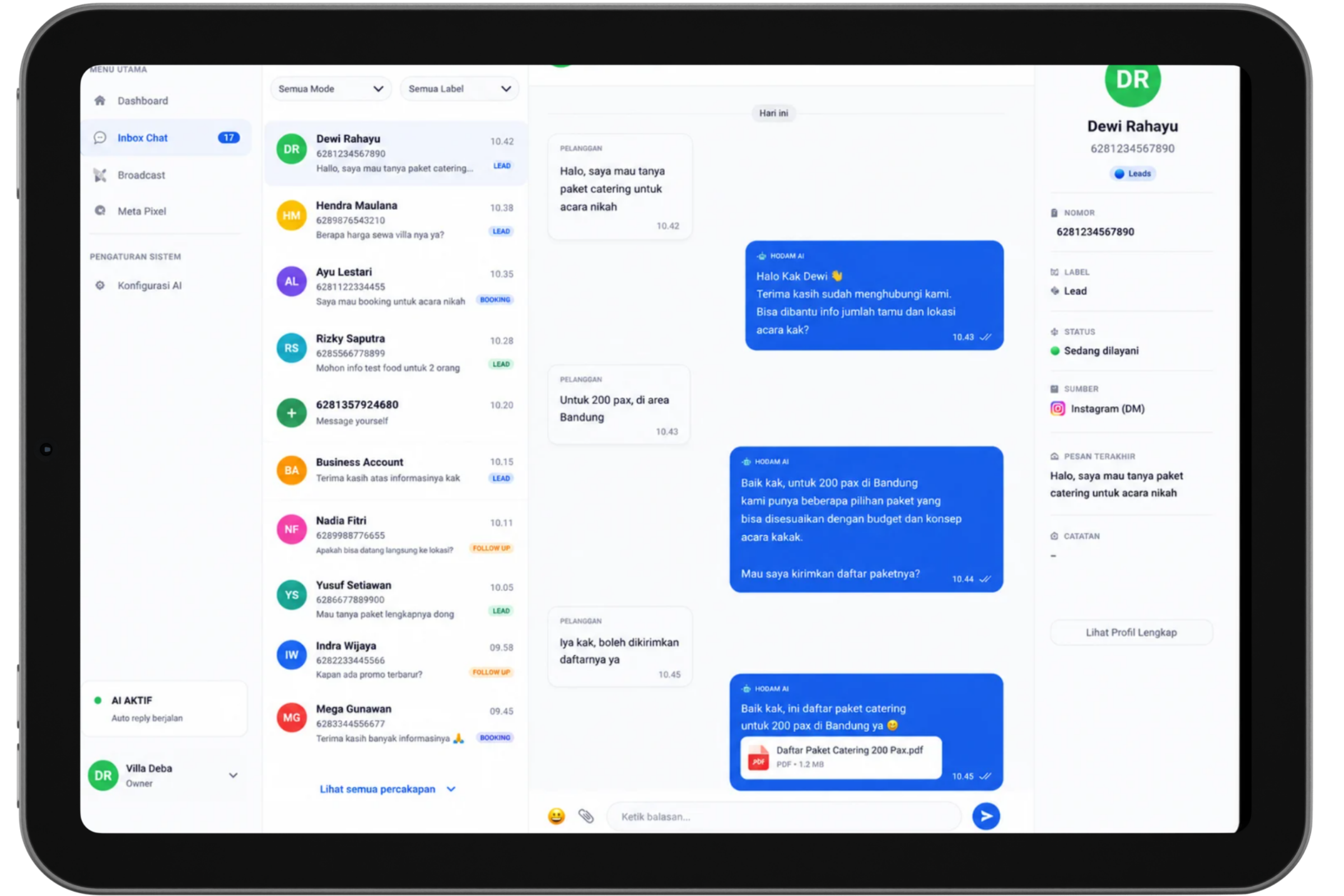 HODAM Inbox - WhatsApp AI Agent